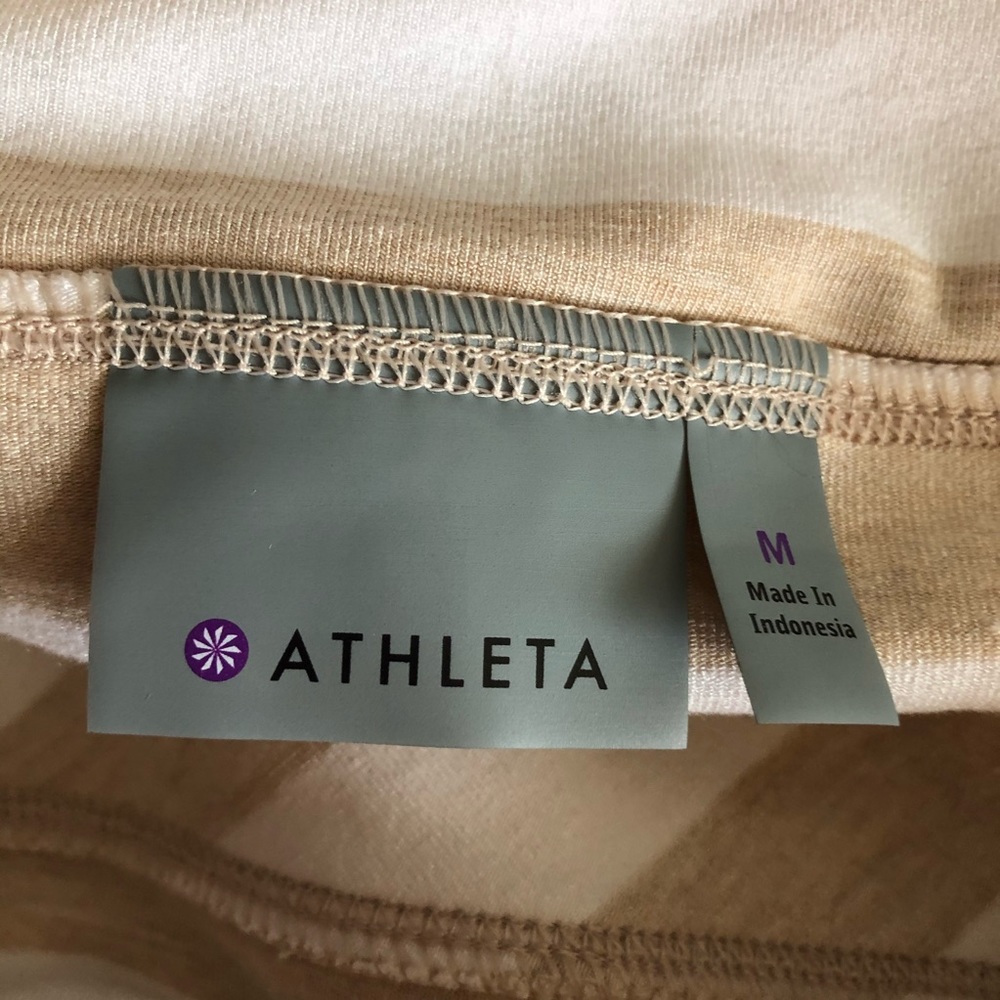 Athleta Skirt Ribbon Stripe Faux Wrap Midi Skirt Tan & Cream Sz M GUC - Picture 9 of 12